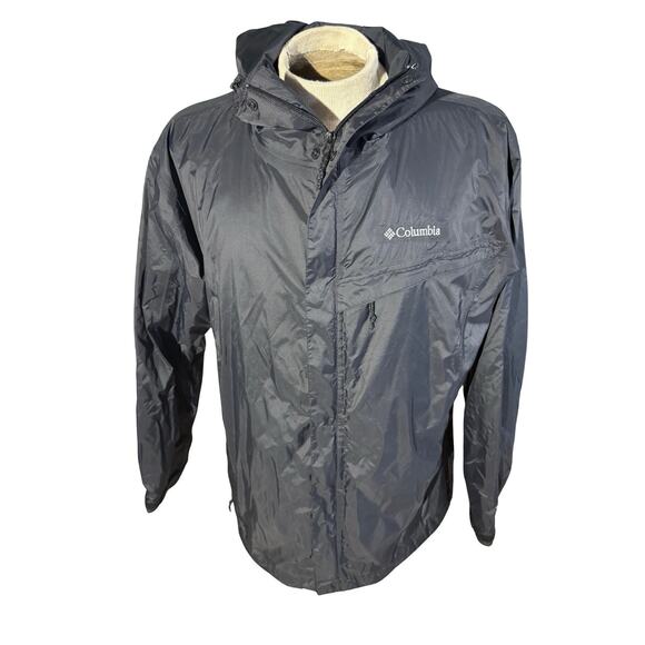 Columbia Jacket Mens Large Black Omni-Tech Waterproof Hooded Rain Coat Shell - Picture 1 of 12